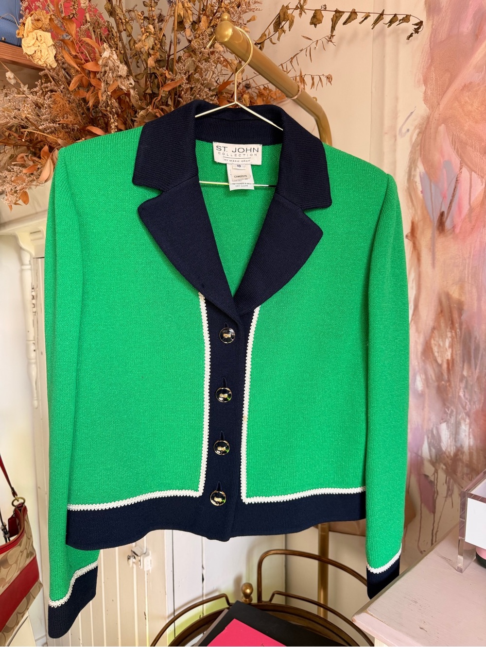 St. John Collection Green and Navy Knit Blazer